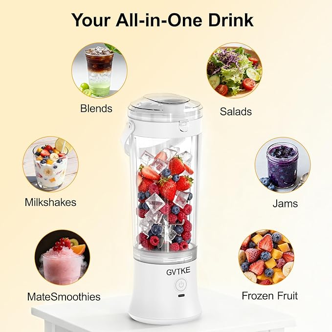 Portable Blender Dual Mode 18000RPM 20Oz Blending Cup Ice Crushing Smoothie Frozen Fruit Mini For Home Gym Travel(White)