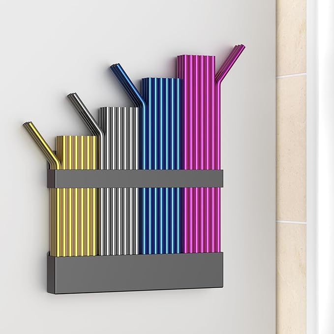 Kitchen Storage for Straw Storage Holder, Adjustable Magnetic Straw Holder for Fridge and Coffee Maker