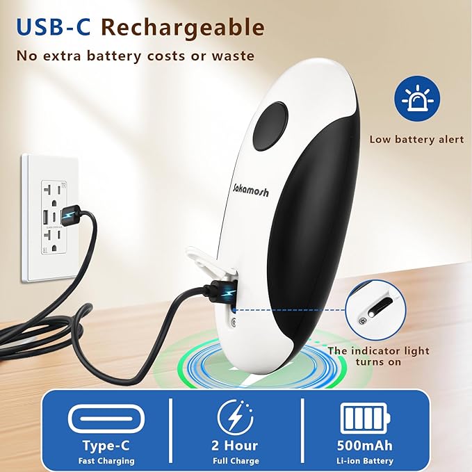 Rechargeable Electric Can Opener for Seniors, Hands Free Safety Automatic Can Opener with Smooth Edge for Left Handed and Arthritic Users, Fits Most Kitchen Cans and the Ideal Gift