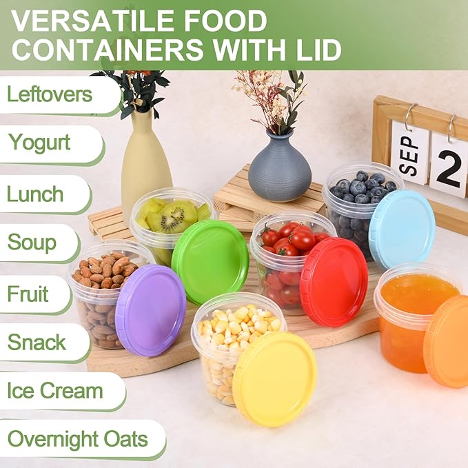 10 oz Plastic Containers with Lids, 12 Pack Stackable Small Freezer Container, Reusable Clear Food Storage Meal Prep Containers for Snack Fruit, Microwave & Dishwasher Safe