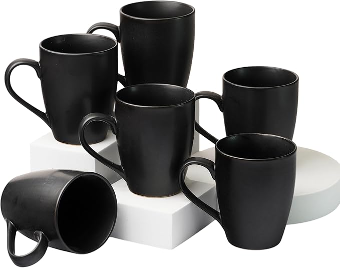 Servo Best Black Coffee Mug Set of 6 with 12 oz Capacity Ceramic Matte Black Mugs, Lead & Toxic Free, Dishwasher & Microwave Safe, Mug Gifts For Home & Office Party, Hot & Cold Coffee
