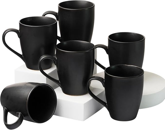 Servo Best Black Coffee Mug Set of 6 with 12 oz Capacity Ceramic Matte Black Mugs, Lead & Toxic Free, Dishwasher & Microwave Safe, Mug Gifts For Home & Office Party, Hot & Cold Coffee