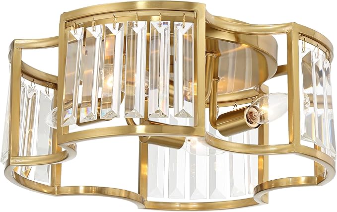Possini Euro Design Gillian Modern Glam Ceiling Light Semi Flush-Mount Fixture 15" Warm Soft Gold 4-Light Crystal Rods Shade for Bedroom Kitchen Living Family Room Hallway Dining Bathroom House