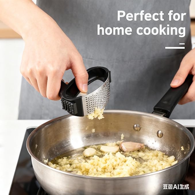 Stainless Steel Garlic Press Rocker, Portable Kitchen Essential, Ergonomic Handle Design, Easy Mincing Crusher, Dishwasher Safe Fresh Garlic Tool