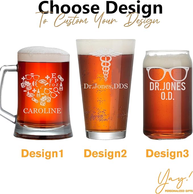 Custom Engraved Beer Mug Glass - Personalized Gifts Pint glass for Eye Doctors, Graduation Gift for Dental Student, Birthday Appreciation Gift for Best Ophthalmologist (Beer, Eye Doctor)