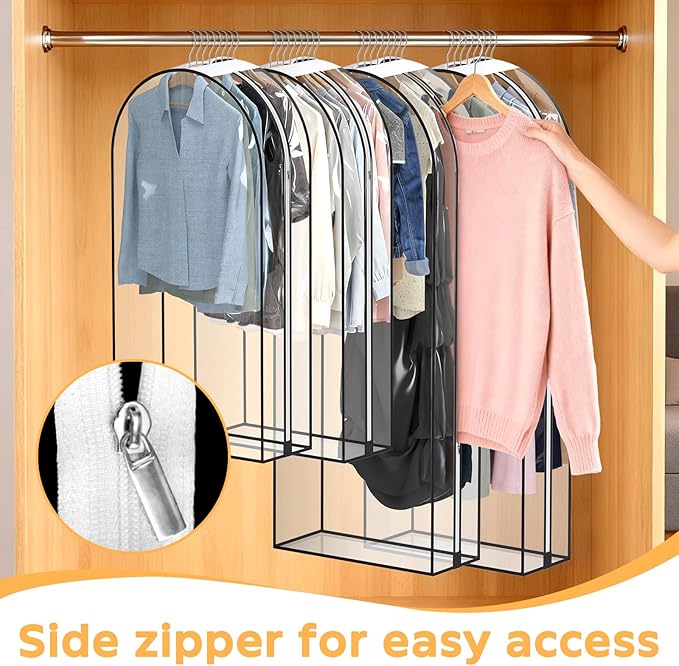 Garment Bags for Hanging Clothes, 8 Pack Clear Garment Bags Clothing Storage Bags with Zipper for Closet,Travel,Dust Proof Protection,for Dress Gowns,Coats, Suit, Down Jacket (40 & 60 inch)