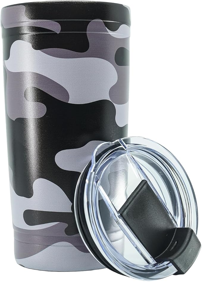 Military Gift Shop Black Camo 20oz Insulated Steel Tumbler with Leakproof Lid-Stainless Steel Vacuum Coffee, Double Wall, Thermal Travel Mug