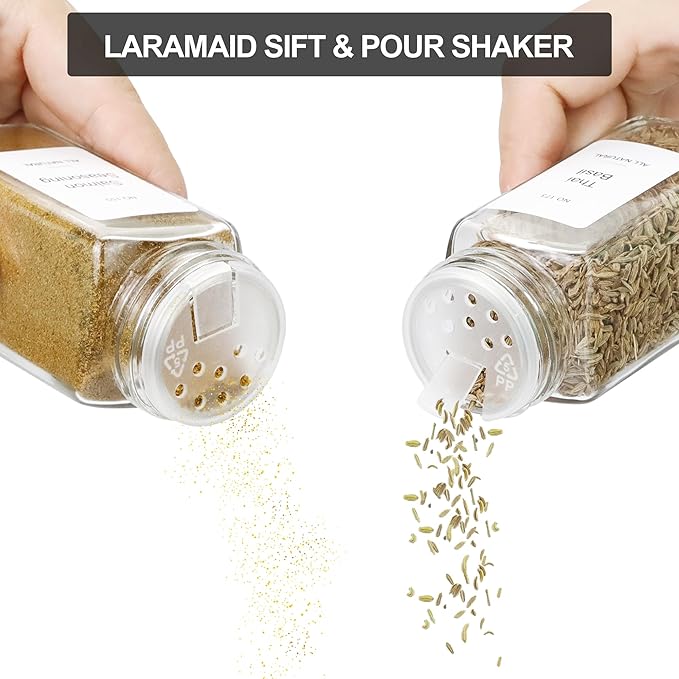 Spice Drawer Organizer with 28 Bamboo-lidded Spice Jars,216 Labels,25 Non-slip Rubber, Bamboo 4 Tier Seasoning Rack Tray Insert for Kitchen Drawers,Cabinets,Countertop,14.6" Wide x 15.8" Deep