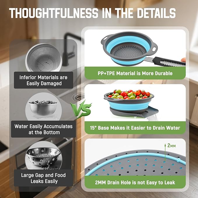 Collapsible Colanders (3 Pack Set) Food Strainers