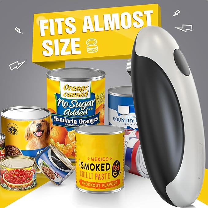 Electric Can Opener, One Touch Rechargeable Can Opener Electric with Smooth Edges Hand-free Automatic Can Opener for Almost Any Size Can, Ideal Kitchen Gadget for Seniors,Children and Arthritic