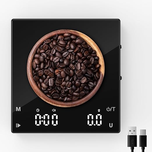 Rechargeable Mini Coffee Scale, Diyife Pour Over Coffee Scale with Timer, 2kg/0.1g Accurate Scale, Auto/Manual Timing, Mini Portable Digital Kitchen Scale for Drip Coffee, Espresso, French Press