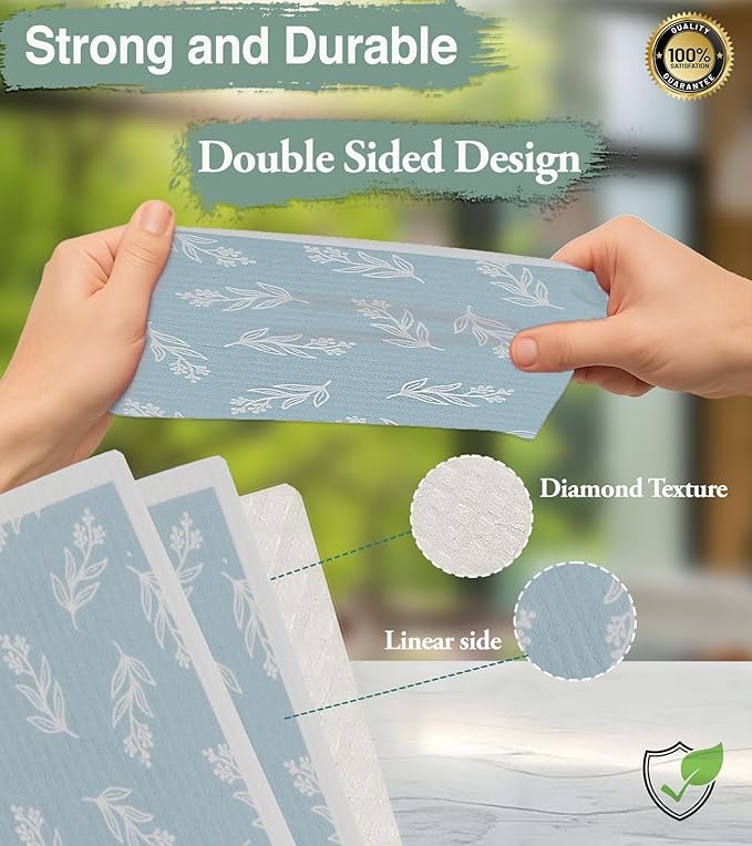 Swedish Dishcloths for Kitchen100% Biodegradable | 10 Pack Reusable Cellulose Sponge Cloths | Ultra Absorbent, Eco-Friendly Cleaning Towels | Dishcloths for Washing Dishes and General Cleaning