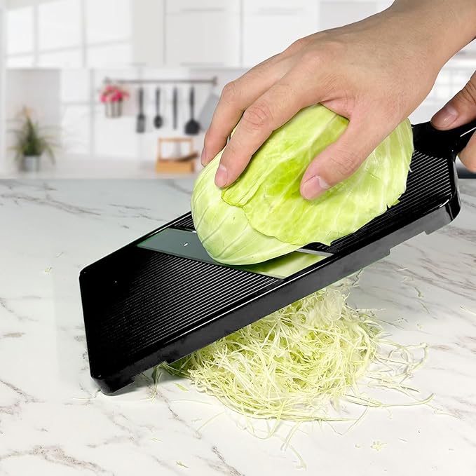 Fixed Thickness Vegetable Slicer – Ultra-Thin Cabbage Shredder for Salads, Jicama Tacos, Onion, Potato Chips – Fine Fluffy Cuts Mandoline Kitchen Tool