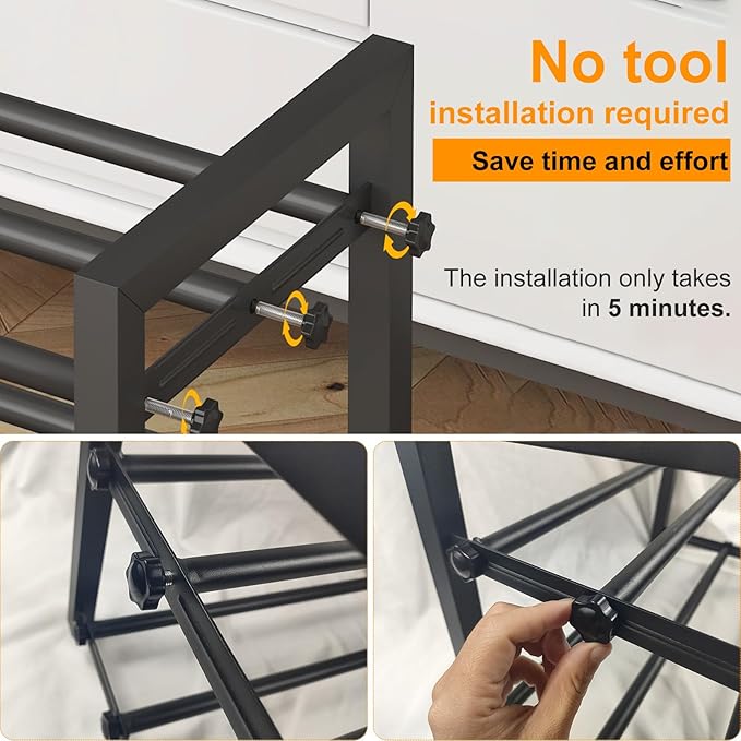 2-Tier Expandable Shoe Rack (17.5"-30.7") – Adjustable Heavy-Duty Metal Shoe Organizer Shelf for Closet, Entryway, Mudroom & Garage – Durable Freestanding Storage, Black