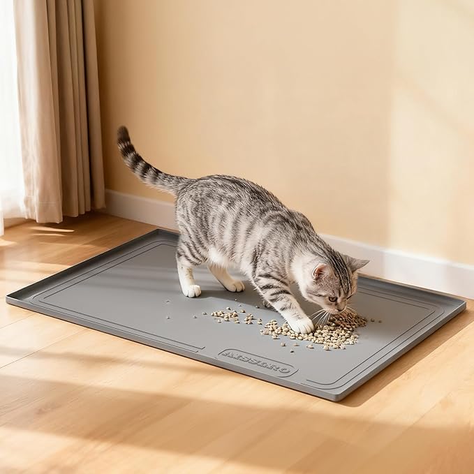 Under Sink Mat 28" X 19", Waterproof Silicone Under Sink Mats for Kitchen, Anti-Leak Shelf Liner & Cabinet Protector with Raised Edge, [BPA Free] Bathroom Tray Home Organizer, Grey