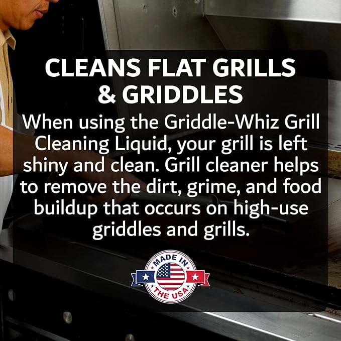 Griddle-Whiz Grill & Griddle Cleaner (4-Pack) | Removes Grease, Food Residue, Burnt On Organics | High Heat Flat Top Grill Cleaner, Food Contact Surface | Non-Caustic Formula by FryOilSaver (32oz)