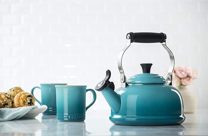 Le Creuset Enamel On Steel Whistling Tea Kettle, 1.7 qt., Caribbean