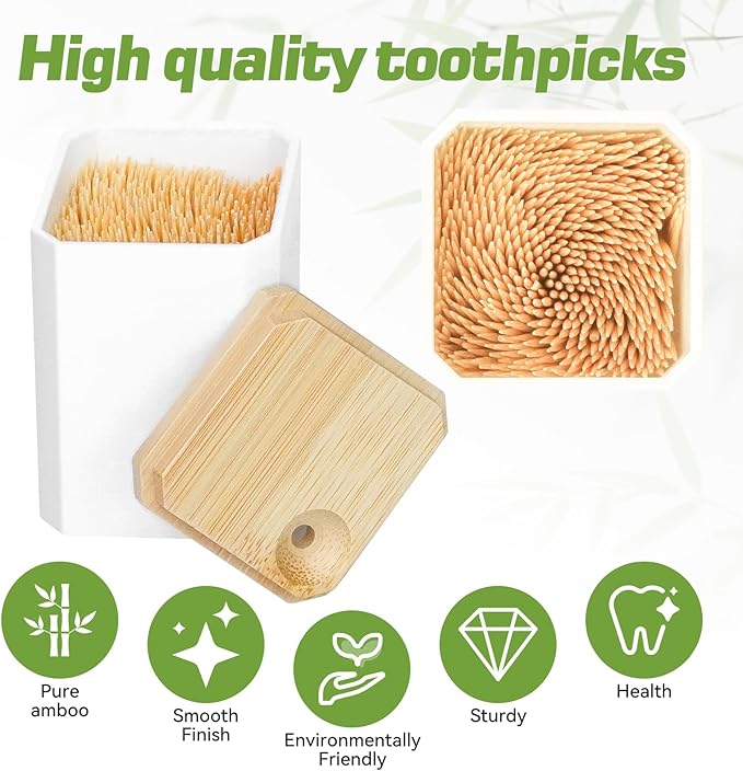Toothpick Holders 1 Pack with 2400 Picks,Round Toothpicks Double-Side Point for Teeth,Food Pick,Appetizers,Cocktails Fruits,Olive&DIY Craft.