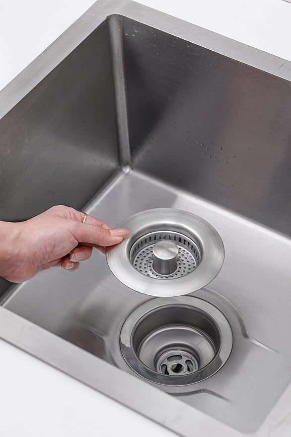 1Count 3-in-1 Kitchen Sink Drain Strainer & Stopper - SUS 304 Stainless Steel Pop Up Plug with Anti-Clog Basket & Odor Prevention, Fits US Standard 3-1/2'' Drain Hole
