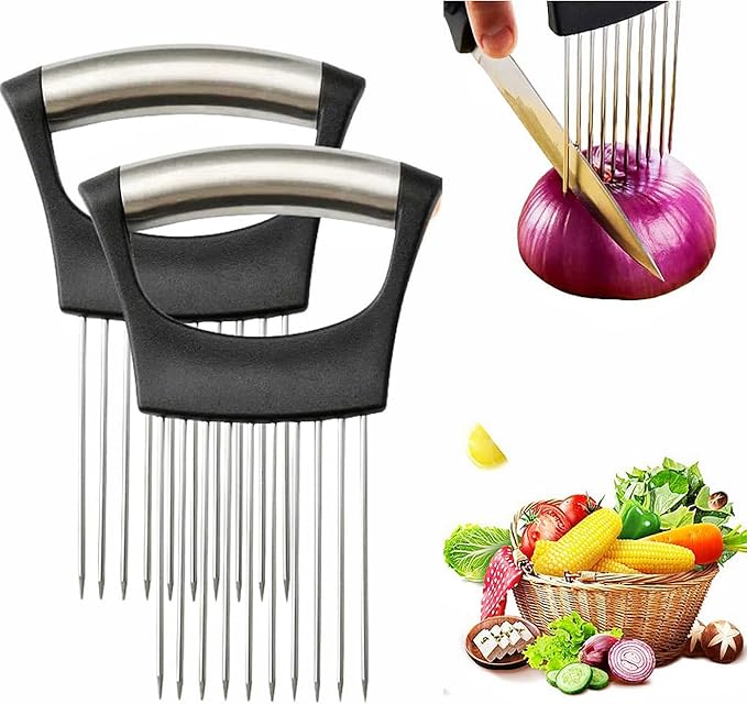 Onion Slices Holder: Ultifunctional Fruit Egg Onion Holder for Slicing,Lemon Slicer Vegetable Cutter,Loose Meat Pin, Kitchen Chopper Slicing Tool (2PCS)