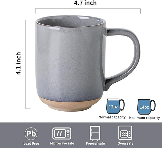 Coffee Mugs Set of 4,Ceramic 13 OZ Coffee Cups with Big Handle,Stoneware Large Tea Cups for Hot Beverages,Yogurt,Cappuccino,Latte,Gift for Mom and Dad,Dishwasher Safe & Microwave Safe,Gray