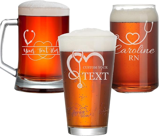 Custom Engraved Beer Glass - Personalized Nurse Gifts, Graduation Gift for Nurses Week Retirement Graduation Appreciation Present for School Nursing Student RN Practitioner (Beer, Nurse)