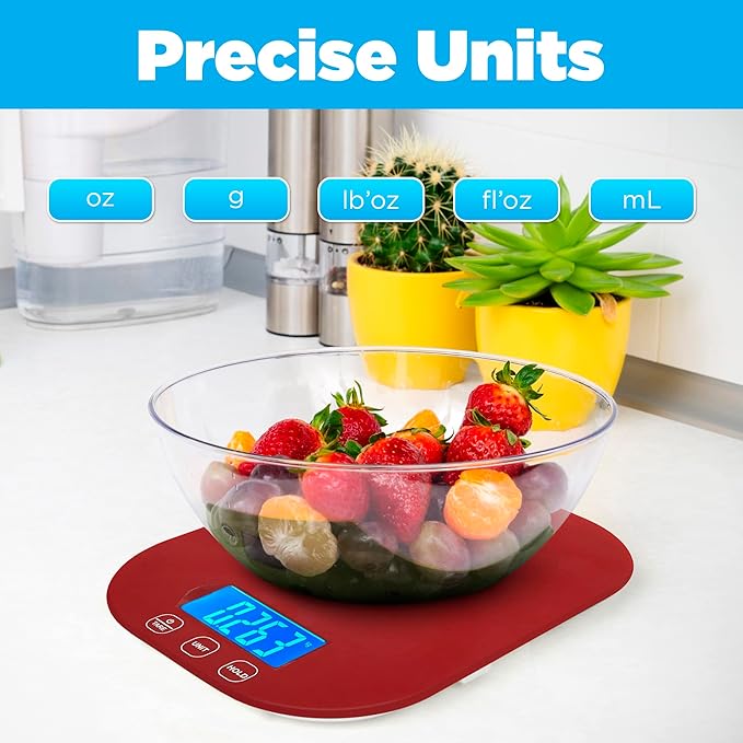 Smart Weigh Red Digital Kitchen Scale for Cooking, Weight Loss, Calorie Tracking, Baking, Food Portion Control, and Meal Prep - Accurate Measurements in Grams and Ounces