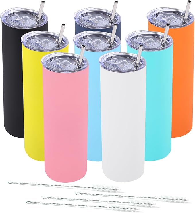 Dongni Skinny Tumbler with Lid 20 oz Stainless Steel Vacuum Insulated Double Wall Travel Coffee Water Tumblers Cup (Mix 8pack)