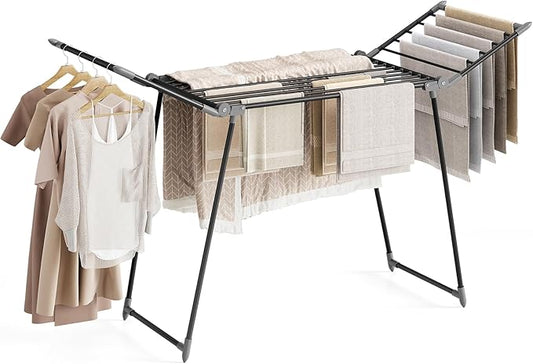 APEXCHASER Clothes Drying Rack Foldable, Large Drying Rack Clothing, Winged Laundry Rack Folding Indoor Outdoor, Metal Clothes Airer for Bedding Towel Sweater Heavy Duty, 68.9" X 22" X 41.3", Black