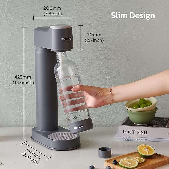 PHILIPS ADD4901GRO/37 Sparkling Water Maker Soda Maker Soda Streaming Machine for Carbonating with 1L Carbonating Bottle, Seltzer Fizzy Water Maker, Compatible with 60L CO2 Carbonator(NOT Included)
