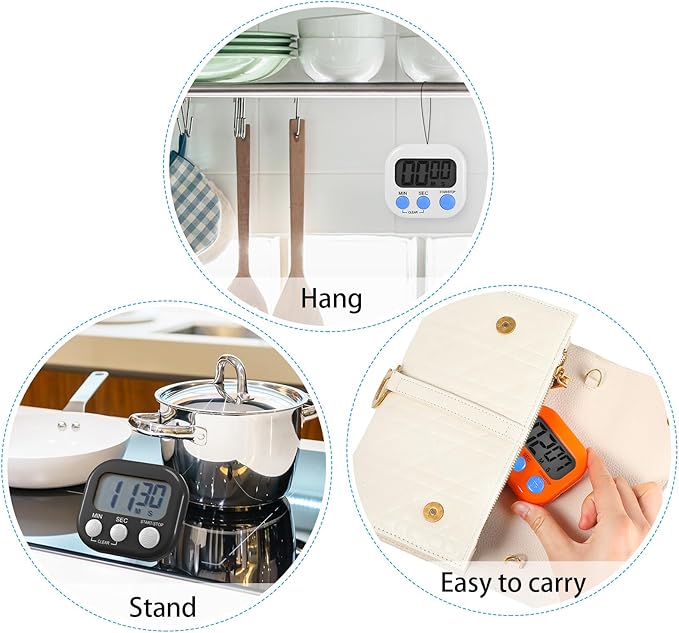 Weewooday 30 Pcs Magnetic Digital Timers for Classroom Multi Function Electronic Kitchen Timer Large Digits Countdown Stopwatch Loud Alarm for School Learning Cooking Study Work Game (10 Colors)
