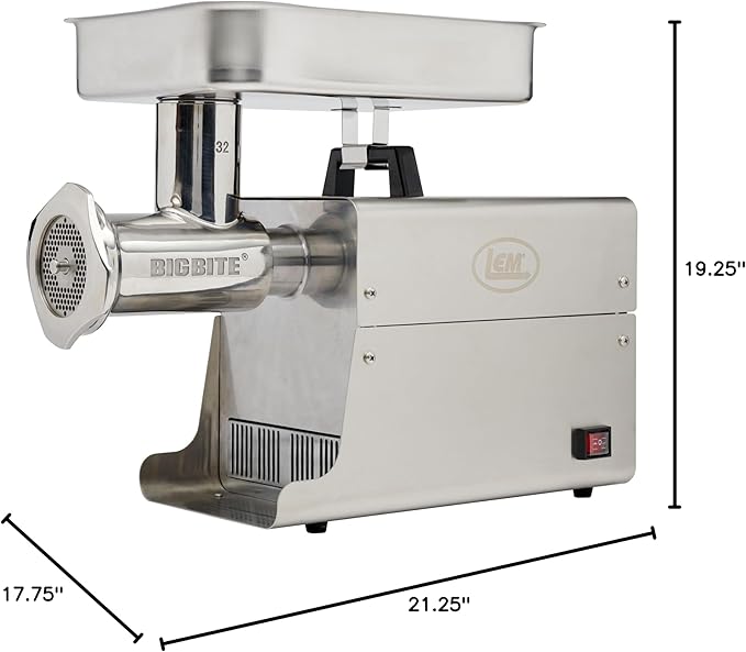 LEM Products BigBite #32 Meat Grinder, 1.5 HP Stainless Steel Electric Meat Grinder Machine, Ideal for Professional Use