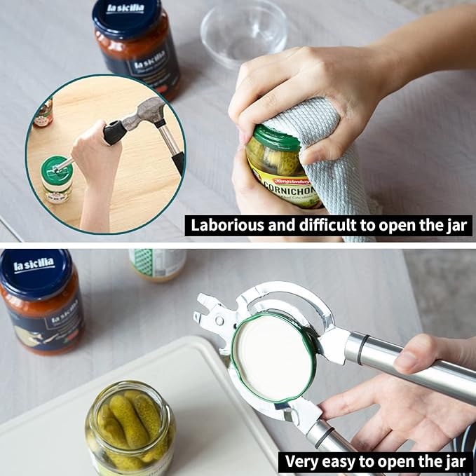 Stainless Steel Jar Opener, Multi Jar Opener for Weak Hands, Beer Bottle Opener for Arthritic Hands, Seniors with Arthritis