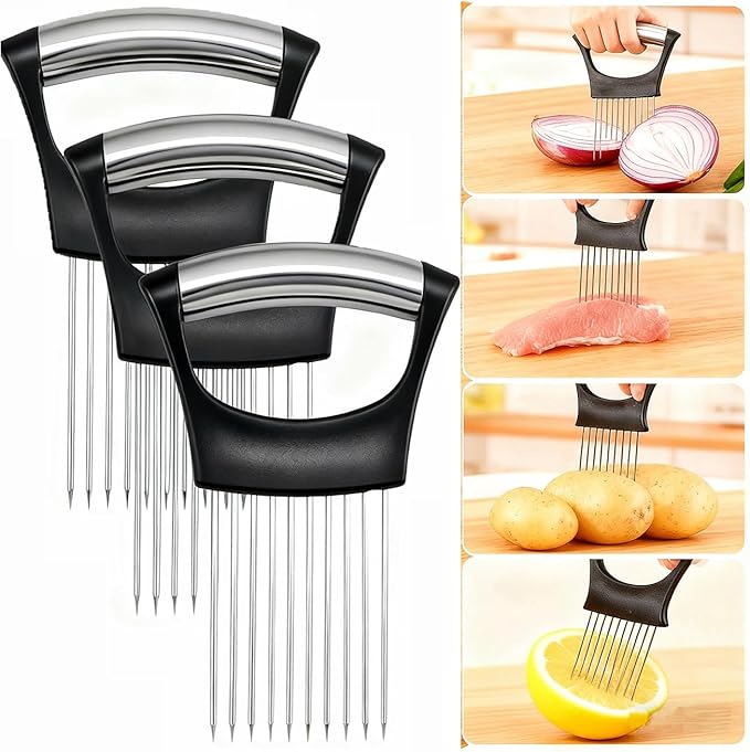 Onion Slices Holder: Ultifunctional Fruit Egg Onion Holder for Slicing,Lemon Slicer Vegetable Cutter,Loose Meat Pin, Kitchen Chopper Slicing Tool (3PCS)