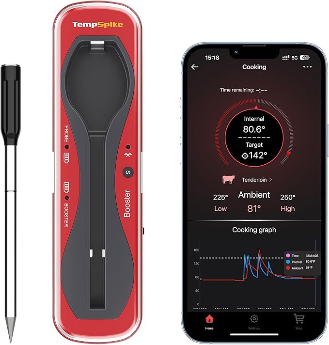 ThermoPro TempSpike Wireless Meat Thermometer for Grilling and Smoking, 500ft Bluetooth Meat Thermometer with Wireless Probe, Ideal for Sous Vide Smoker Rotisserie BBQ Oven Smoker