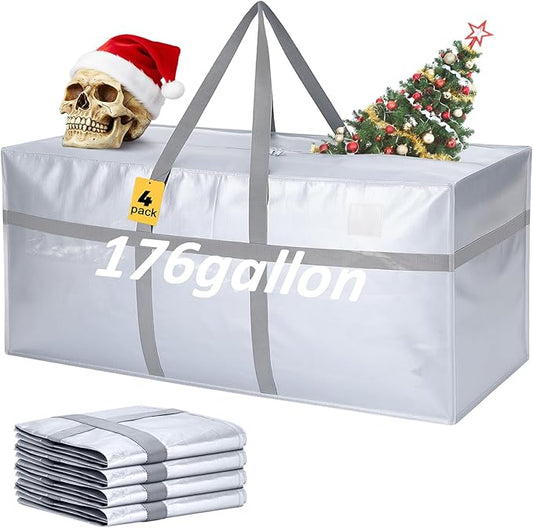 4 Pcs 176 Gallon Large Moving Bags with Zipper and Handles Foldable Storage Duffle Bags Heavy Duty Extra Large Totes for College Dorm Travel Clothes Blankets Bedding Moving (Silver)