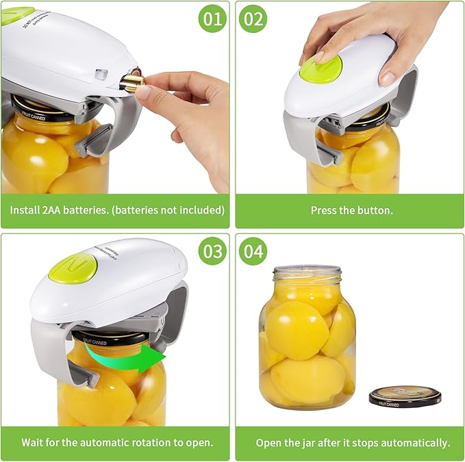 Electric Jar Opener, One Touch Automatic Jar Opener with High Power Torque, Hand Free Bottle Jar Lid Openers for Women, Seniors, Arthritis Hands, Weak Hands and Chef, Best Kitchen Gadget for Home Use