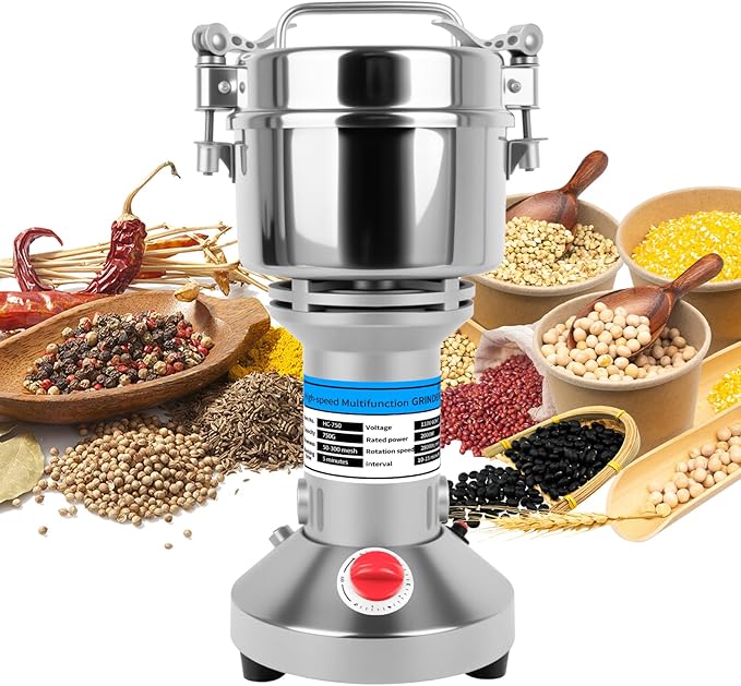 Grain Mill, 750g Flour Mill Grinder for Home, Electric Stainless Steel Grain Grinder for Wheat, Herbs, Nuts, Grains, Corn, Flour, Seasonings