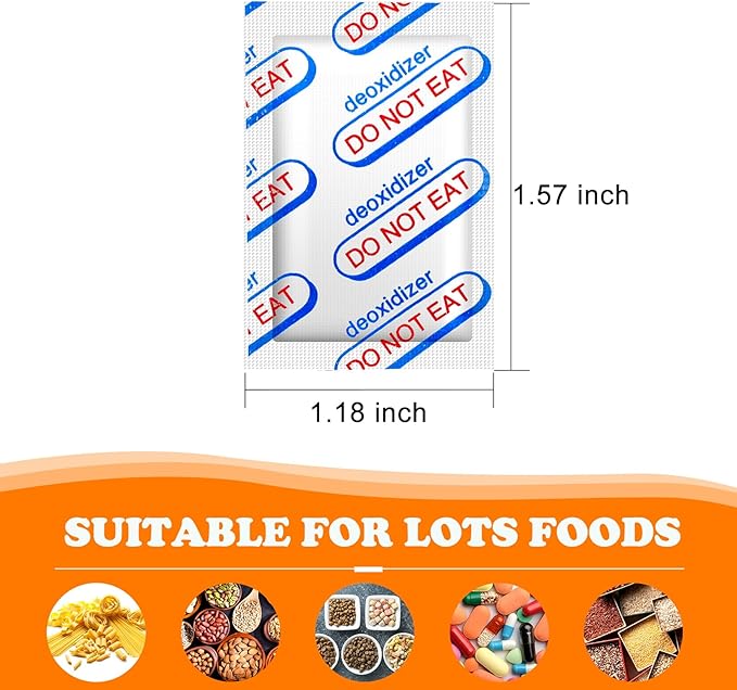 100 Packs 100CC Oxygen Absorbers (10 Packs in Individual Vacuum Bag), Food Grade Oxygen Absorbers for Long Term Food Storage, Perfect for Mylar Bags, Canning, Mason Jars, Vacuum Storage Bags