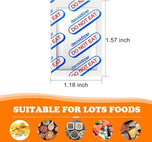 100 Packs 100CC Oxygen Absorbers (10 Packs in Individual Vacuum Bag), Food Grade Oxygen Absorbers for Long Term Food Storage, Perfect for Mylar Bags, Canning, Mason Jars, Vacuum Storage Bags