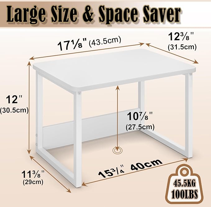 MARTY Kitchen Countertop Organizer Cabinet Shelf, 17x12.4 Large Spice Racks Counter Shelf Microwave Oven Rack Desktop Storage Organization for Kitchen, Office, Metal & Wood, White