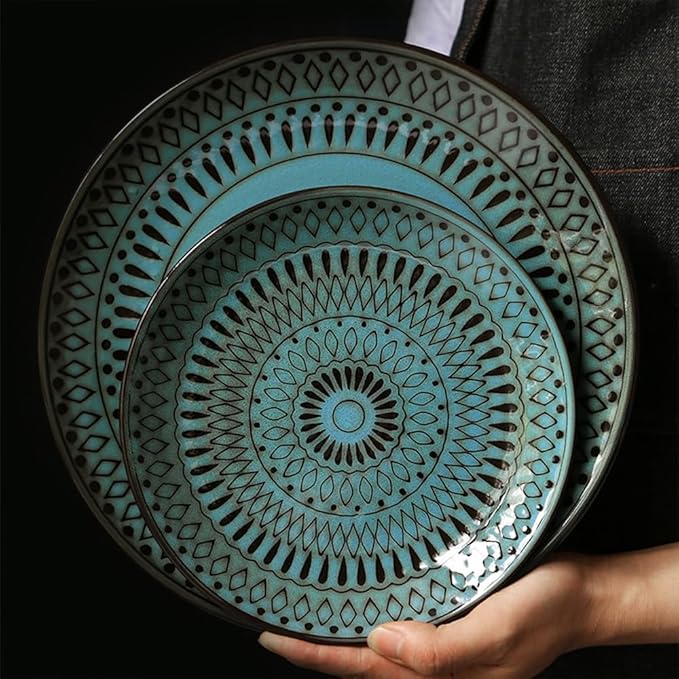 Ceramic Dinnerware Set of 4, 4 Pieces Porcelain Dinner Plate, Bowl, Mug for Kitchen – Unique Gift Idea, Scratch Resistant Dishes, Dishwasher & Microwave Safe (Peacock Green)
