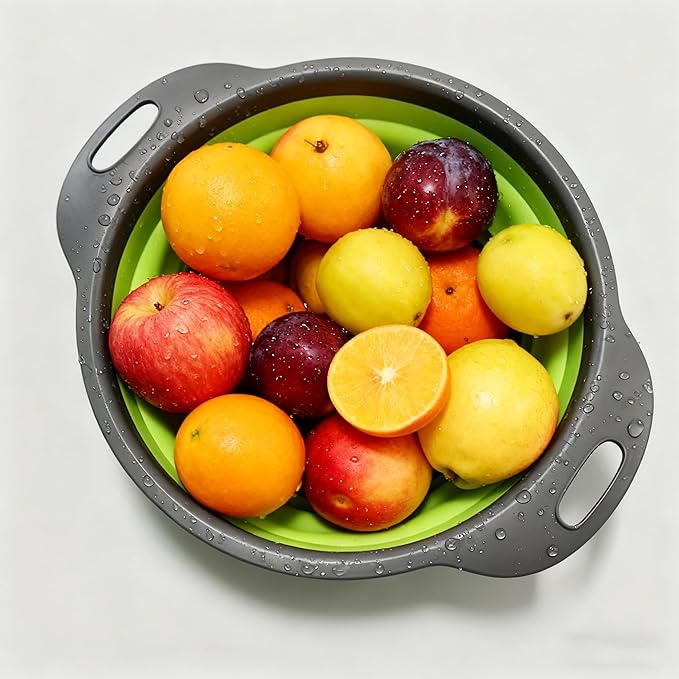 2-Pcs Collapsible Colander Set & Vegetable wash Basket,colander for kitchen,strainer, Space Saving Outdoor Multi-Purpose Foldable Sink,