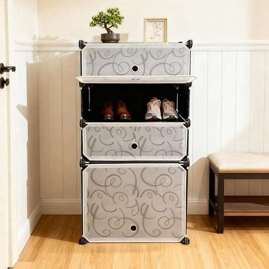 4 Tier Plastic Shoe Rack,Closet Organizer Shelves,Shoe Rack for Entryway,High Heel Storage for Toys Bags, for Hallway,Garage,Entryway,Closet,Sneaker