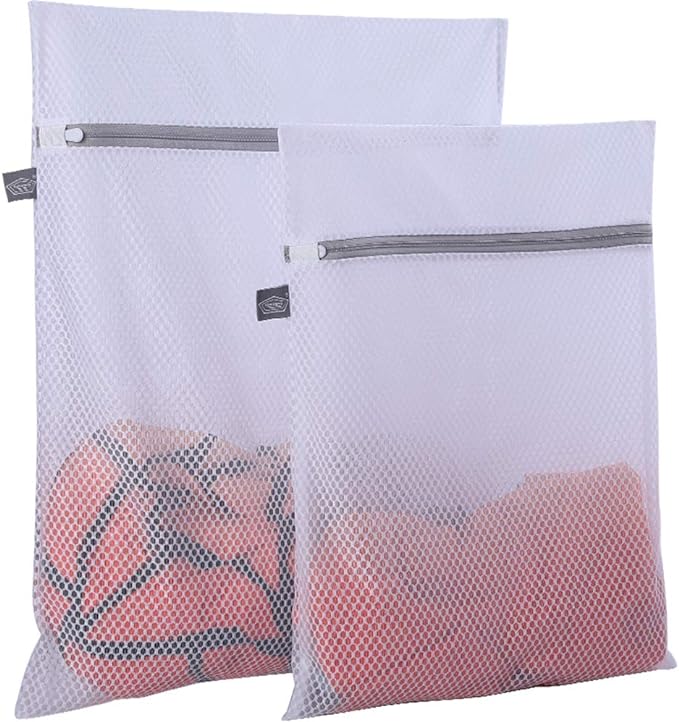 Kimmama Laundry Mesh Wash Bags, Lingerie Bags for Washing Delicates, Mesh Laundry Bags for Washing Machine, White Net, Grey Zipper, 1L & 1M