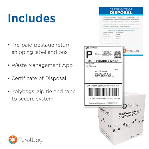 MailBack 5 Gallon Gallon PureWay Sharps Container Disposal System - [PrePaid Return Label Included] for Home, Travel, Professional, and Personal Use
