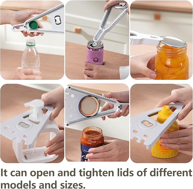 Jar Opener Bottle Opener Can Opener Essential Oil Bottle Opener for Weak hands, Seniors with arthritis and anyone with low strength,7 in 1 Multifunctional magnetic design ergonomic.