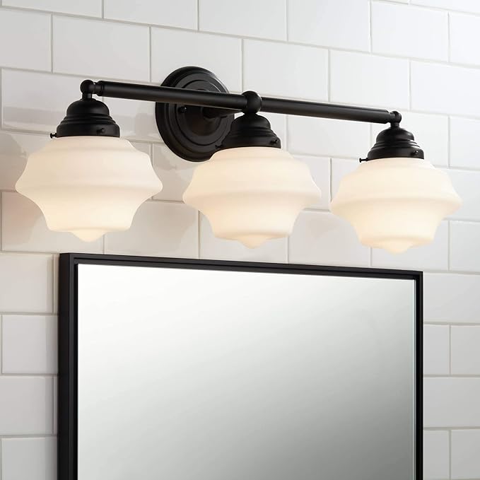 Possini Euro Design Astrid Modern Wall Light Black Metal Hardwired 27 1/4" 3-Light Fixture Opal White Glass Shade for Bedroom Bedside Bathroom Vanity Living Room Hallway Dining House Home Kitchen