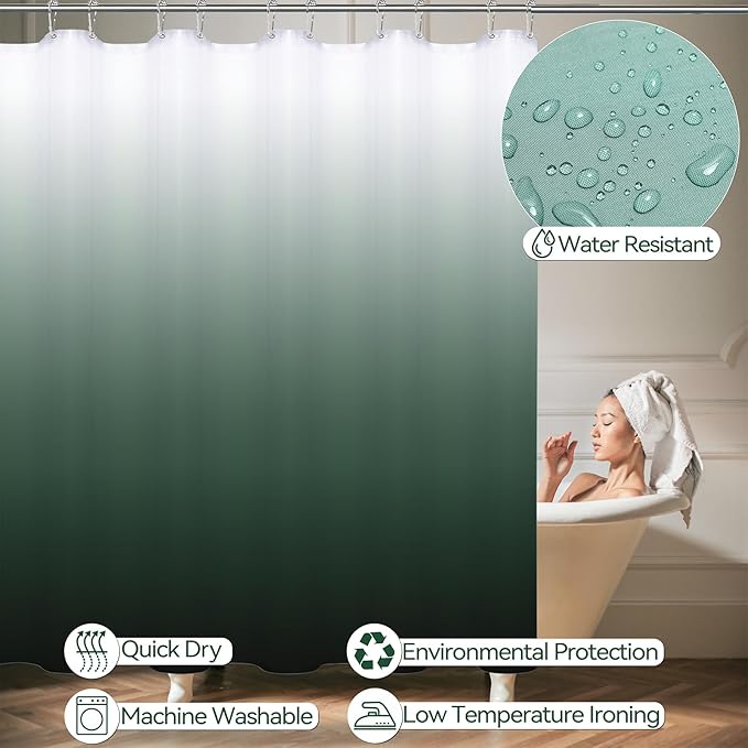 Green Bathroom Accessories, Dark Green Bathroom Set with Shower Curtain, Trash Can, Vanity Tray, Soap Dispenser, Soap Dish, Toothbrush Holder and Cup for Home Decor
