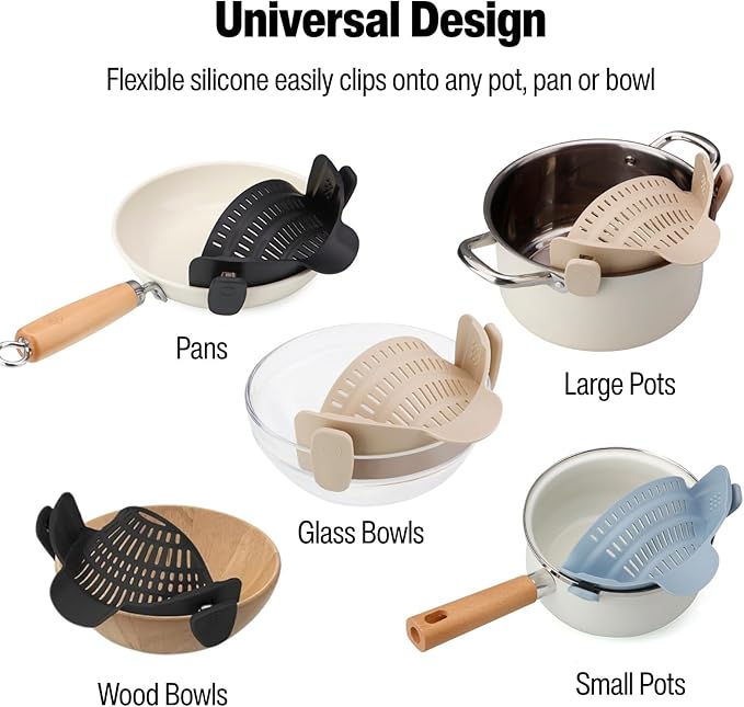 Silicone Pot Strainer, Emptycolor Adjustable Clip On Strainer for Pots Pans, Heat Resistant Pot Drainer, Kitchen Pasta Colander for Vegetables and Noodles (Black)